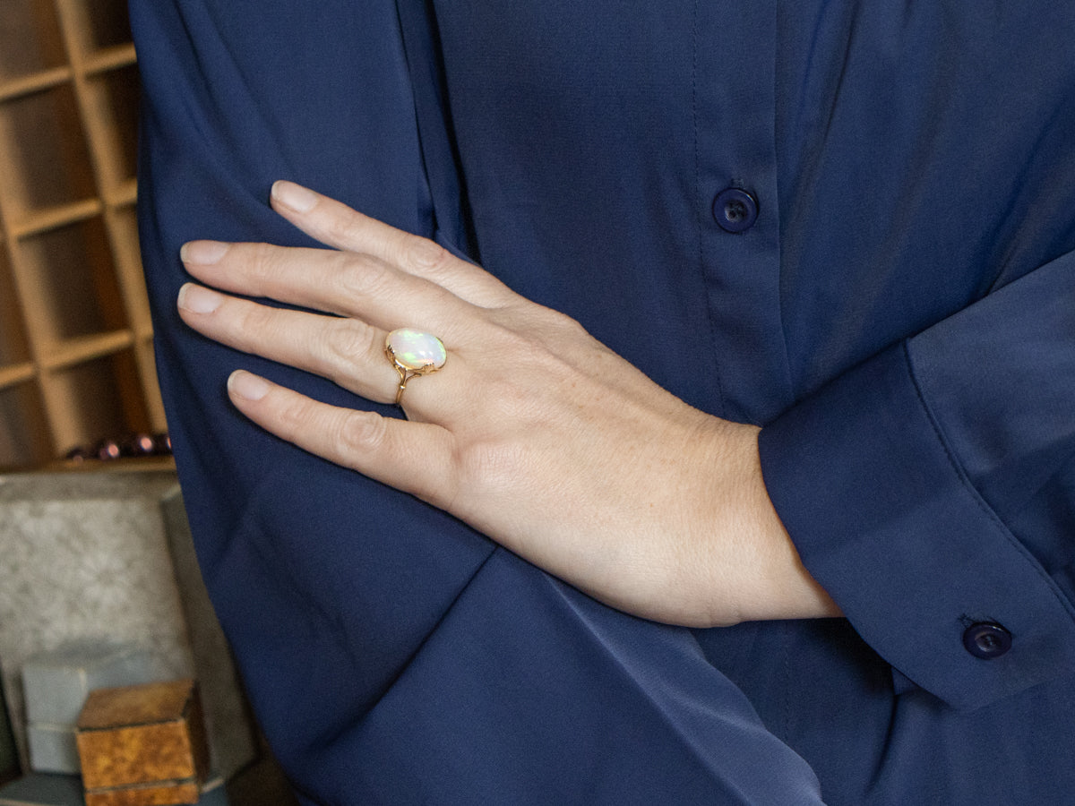 Opal Cabochon in Vintage Gold Solitaire Setting