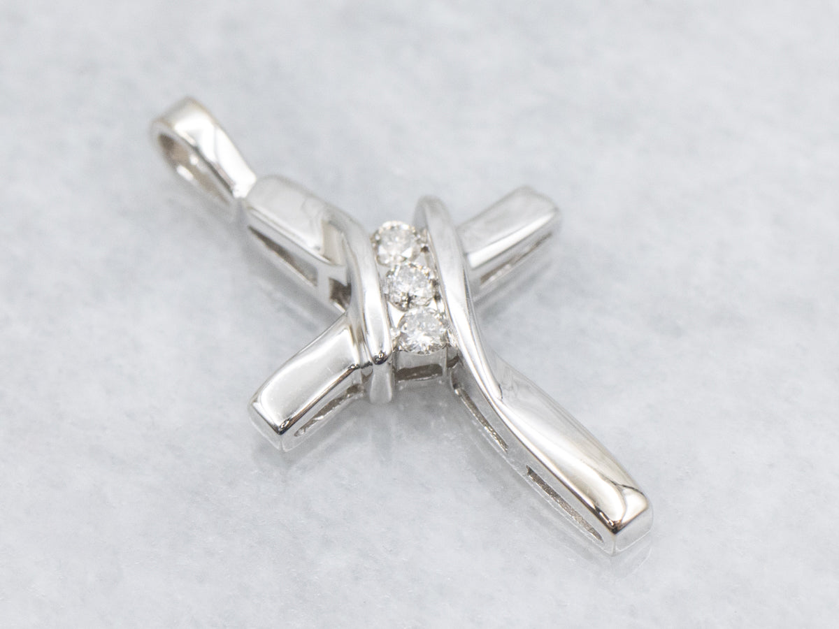 Modern White Gold Diamond Cross