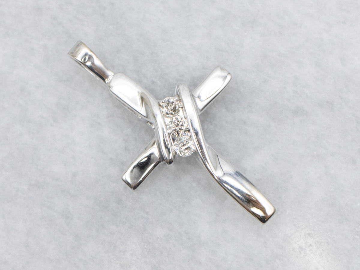 Modern White Gold Diamond Cross