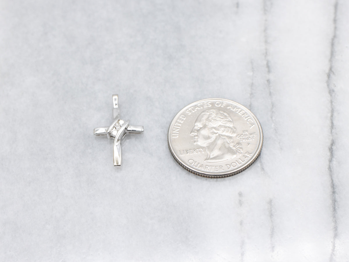 Modern White Gold Diamond Cross