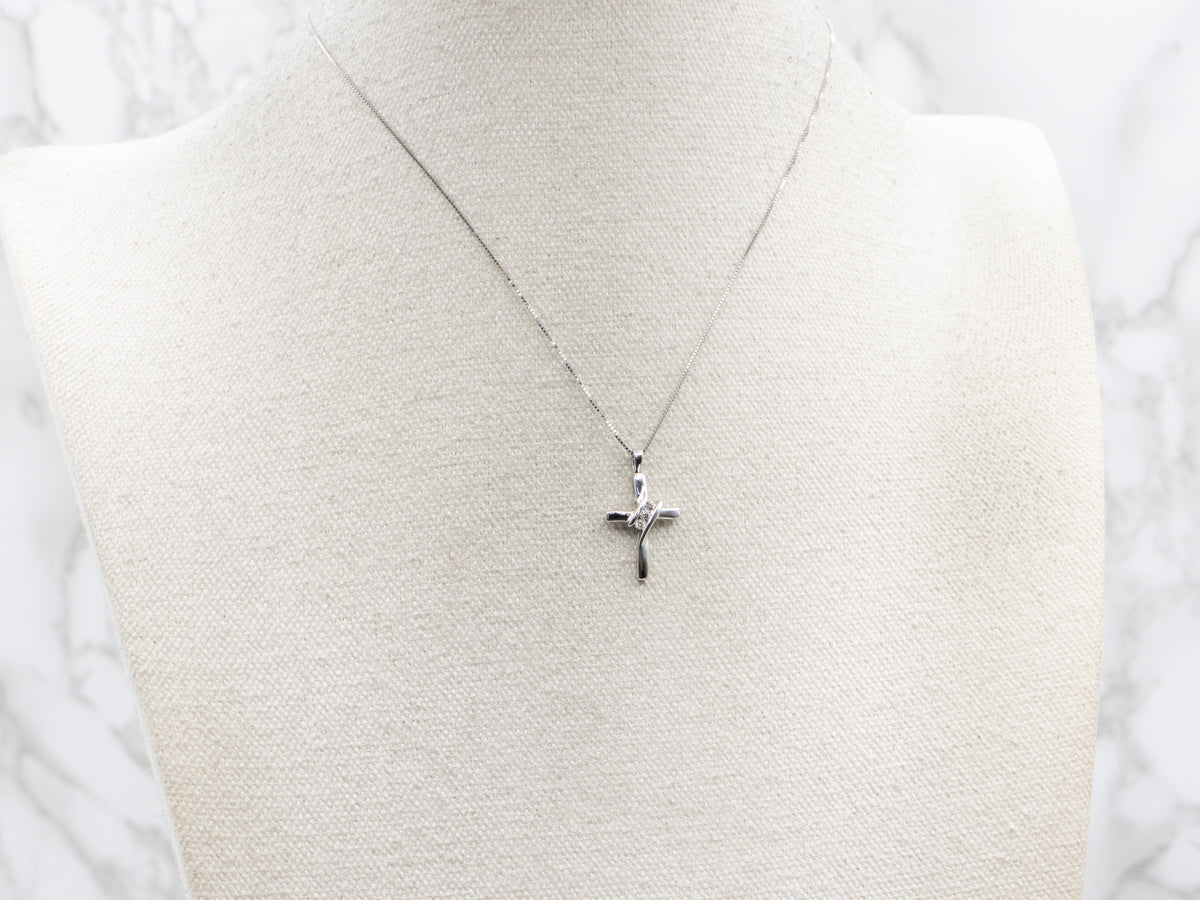 Modern White Gold Diamond Cross