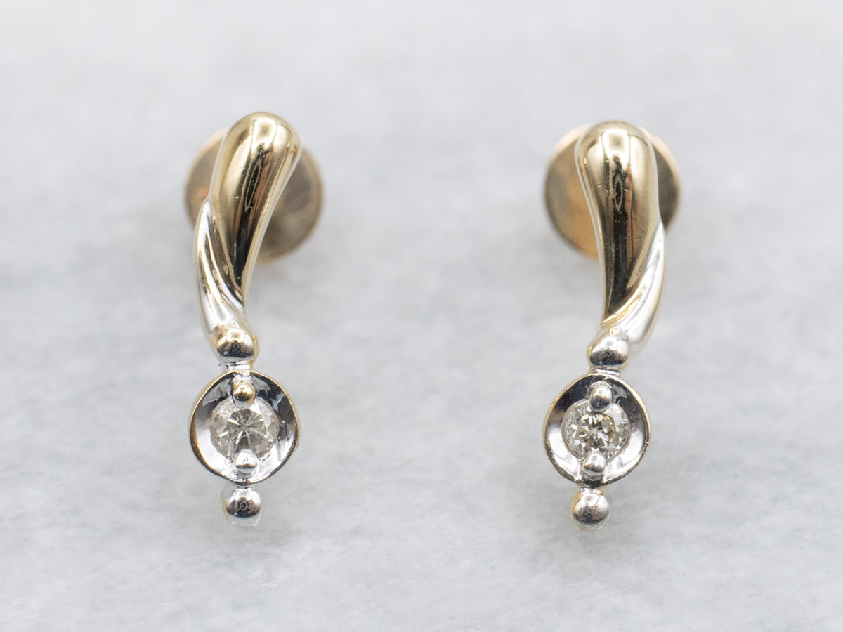 Dainty Two-Tone Gold Diamond Drop Earrings