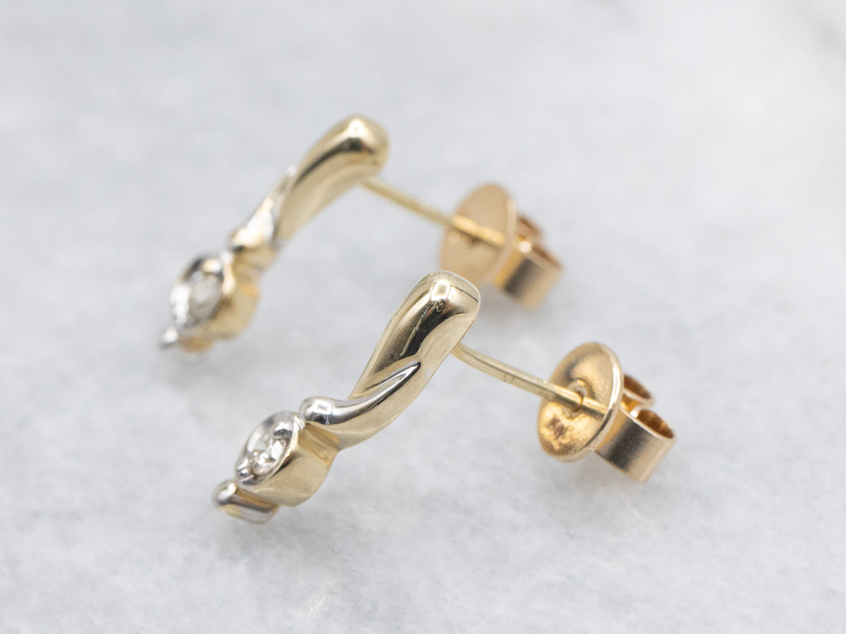 Dainty Two-Tone Gold Diamond Drop Earrings