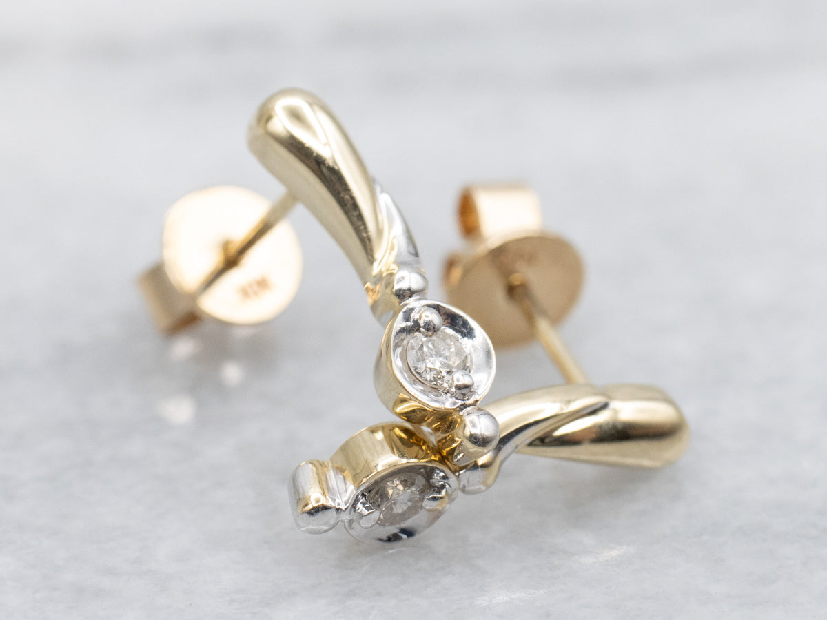 Dainty Two-Tone Gold Diamond Drop Earrings