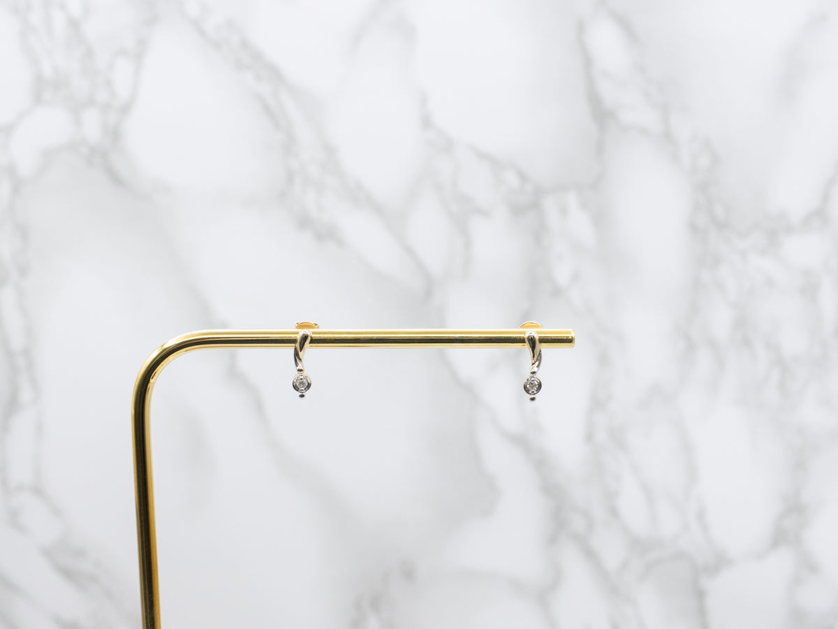 Dainty Two-Tone Gold Diamond Drop Earrings