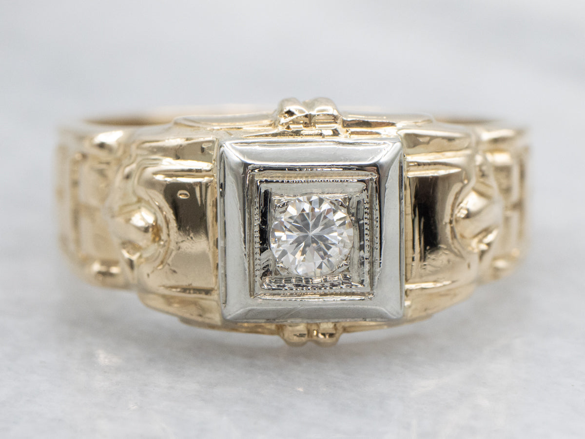 1950s Two Tone Gold Diamond Engagement Ring