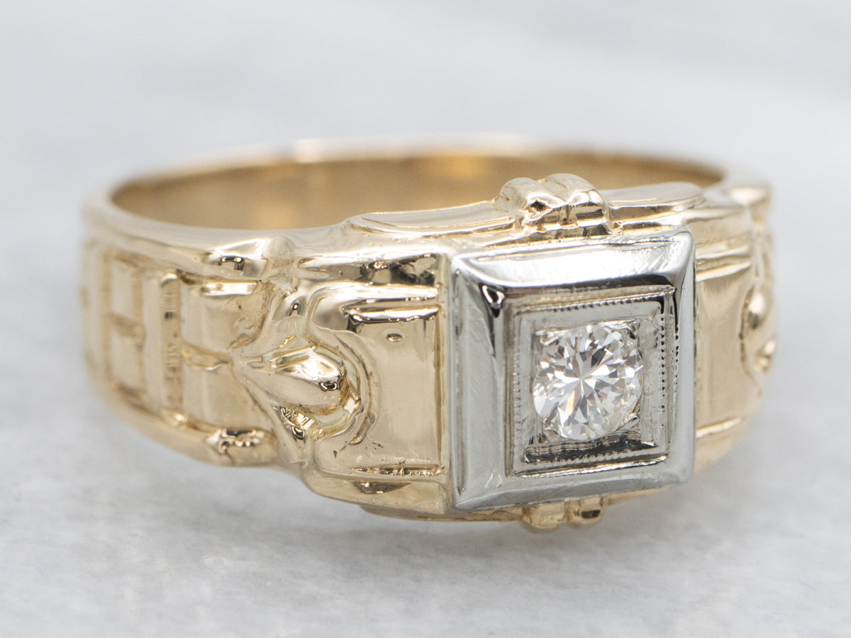 1950s Two Tone Gold Diamond Engagement Ring