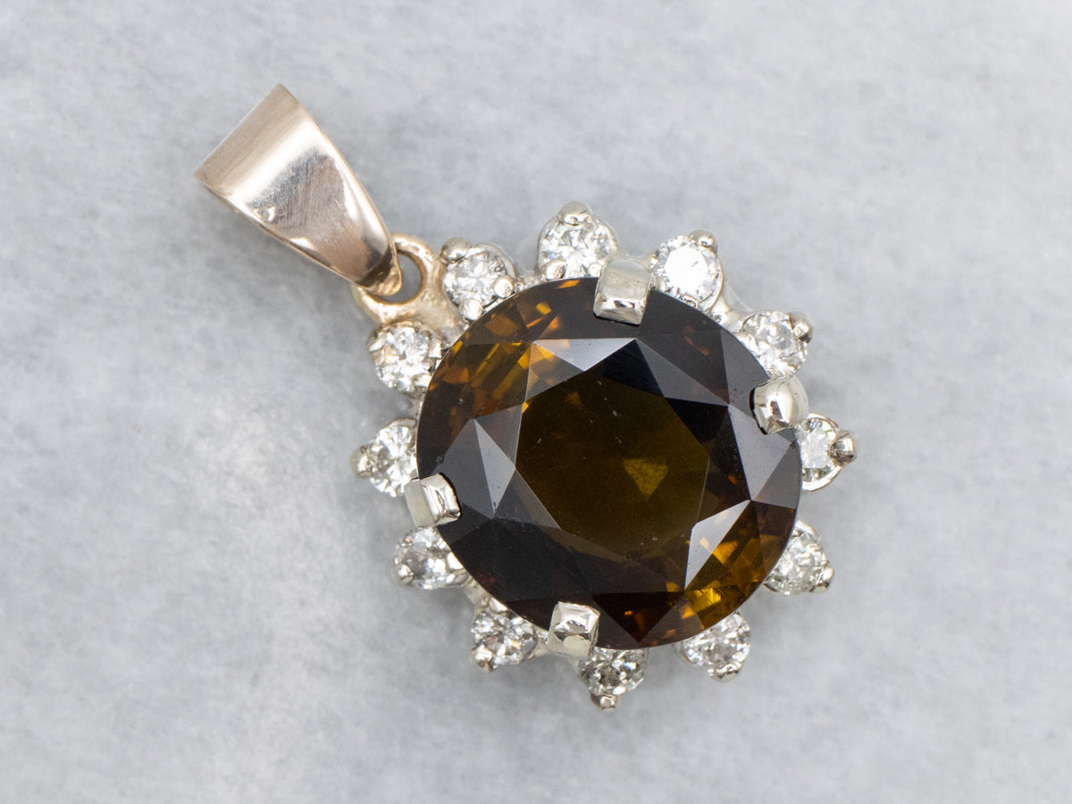 Two Tone Dravite Tourmaline and Diamond Halo Pendant