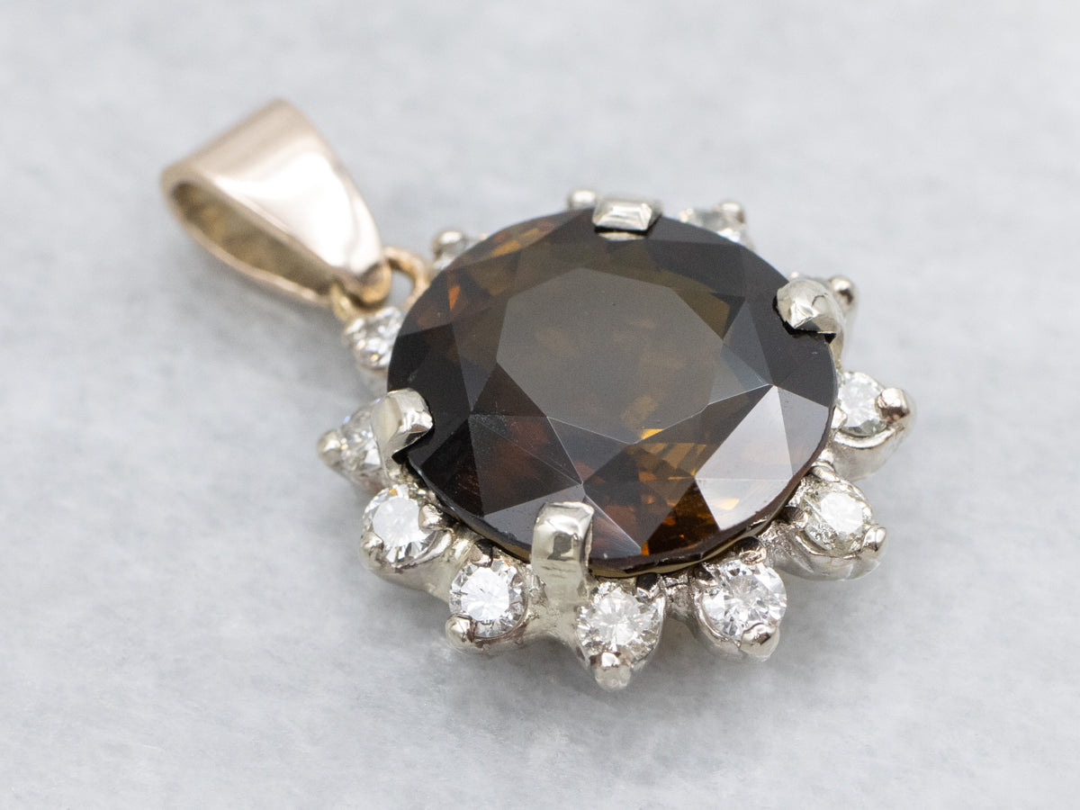 Two Tone Dravite Tourmaline and Diamond Halo Pendant