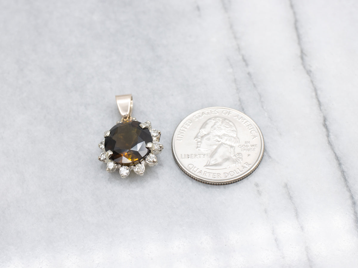 Two Tone Dravite Tourmaline and Diamond Halo Pendant
