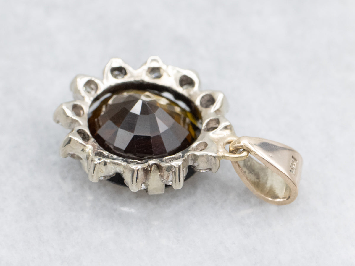 Two Tone Dravite Tourmaline and Diamond Halo Pendant