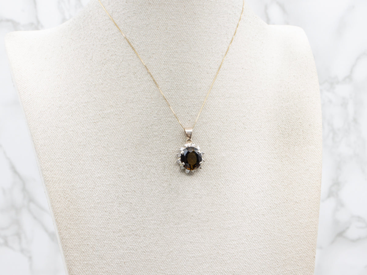 Two Tone Dravite Tourmaline and Diamond Halo Pendant