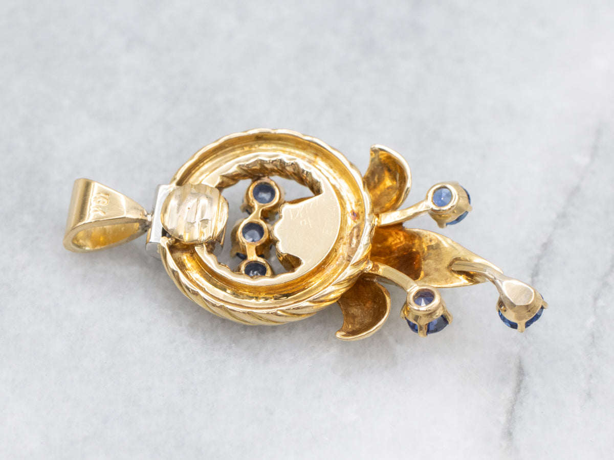 Vintage Sapphire and Baguette Cut Diamond Pendant