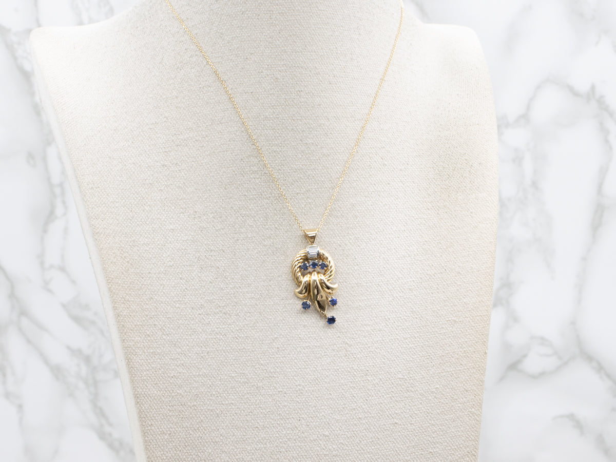 Vintage Sapphire and Baguette Cut Diamond Pendant