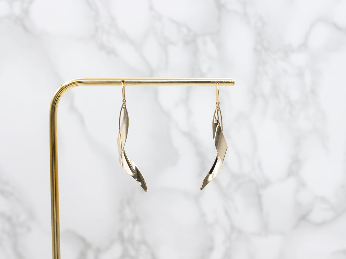 Twisting Polished Gold Ribbon Drop Earrings