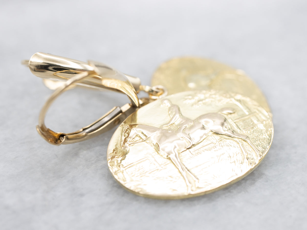 Equestrian Cufflink Conversion Gold Drop Earrings