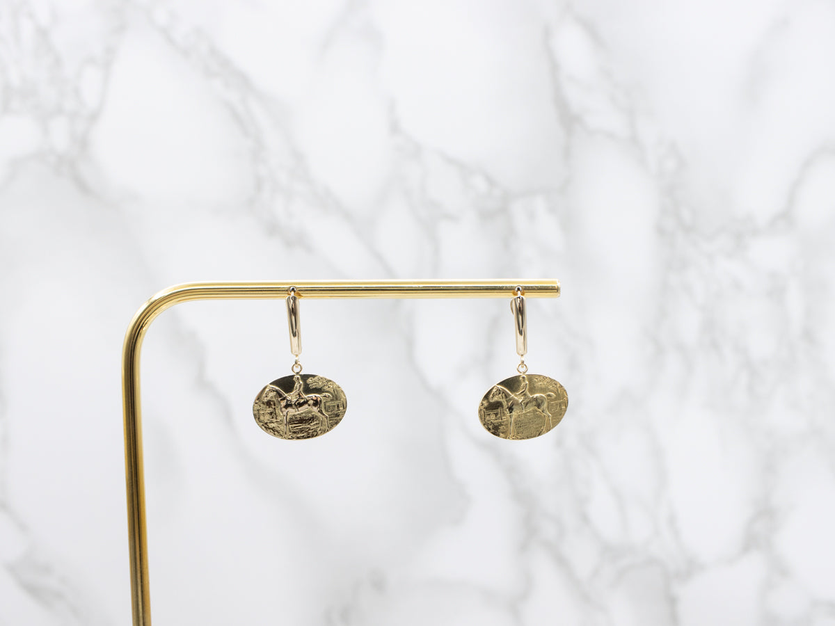 Equestrian Cufflink Conversion Gold Drop Earrings
