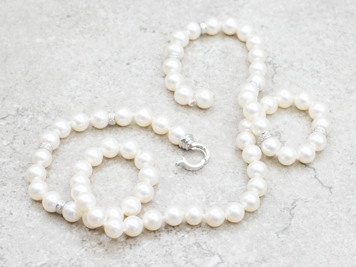 Sterling Silver Beaded Pearl Station Necklace