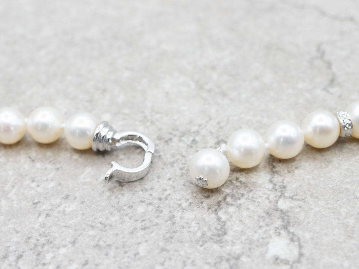 Sterling Silver Beaded Pearl Station Necklace