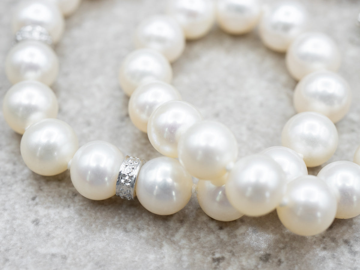 Sterling Silver Beaded Pearl Station Necklace