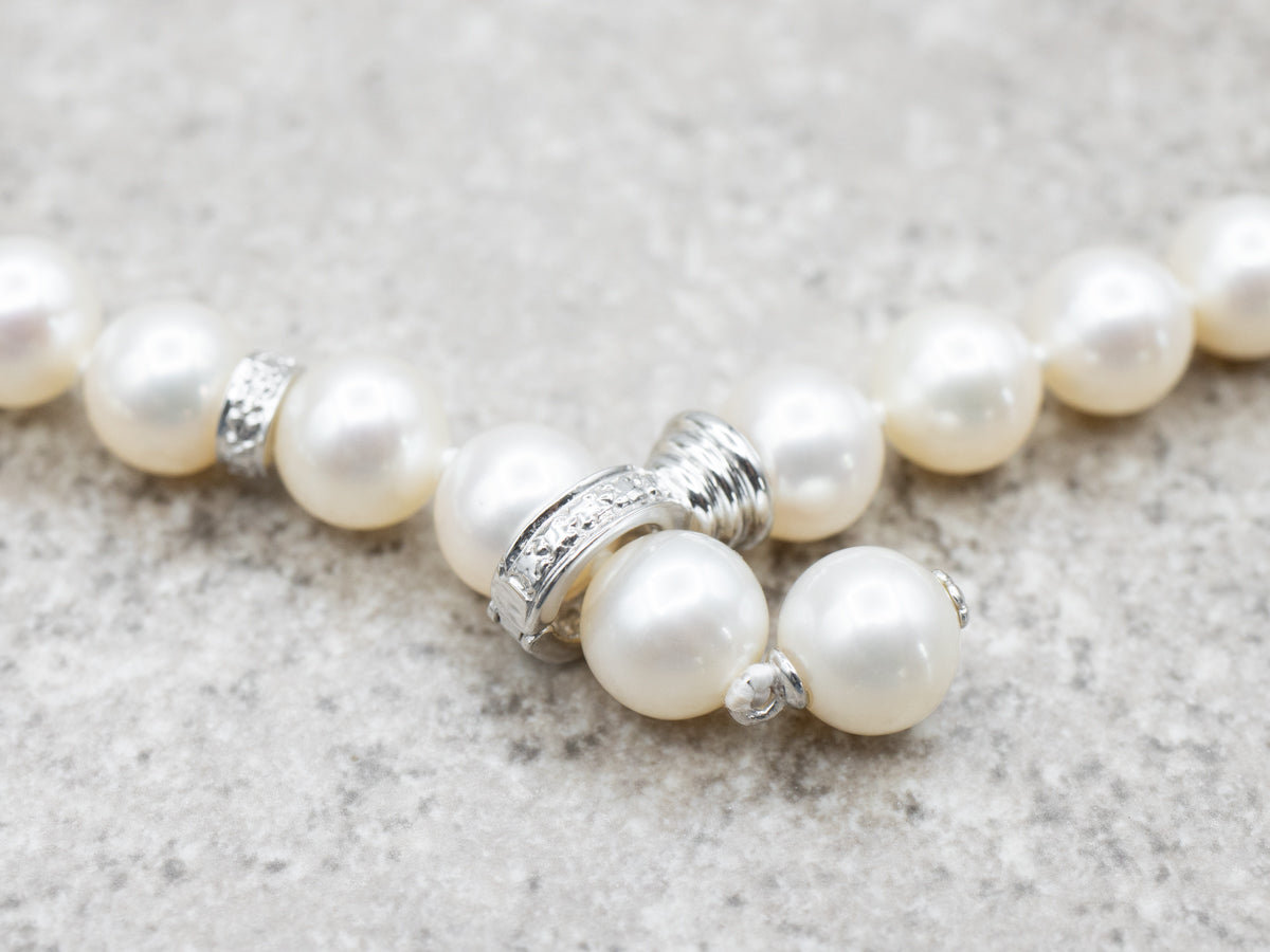 Sterling Silver Beaded Pearl Station Necklace