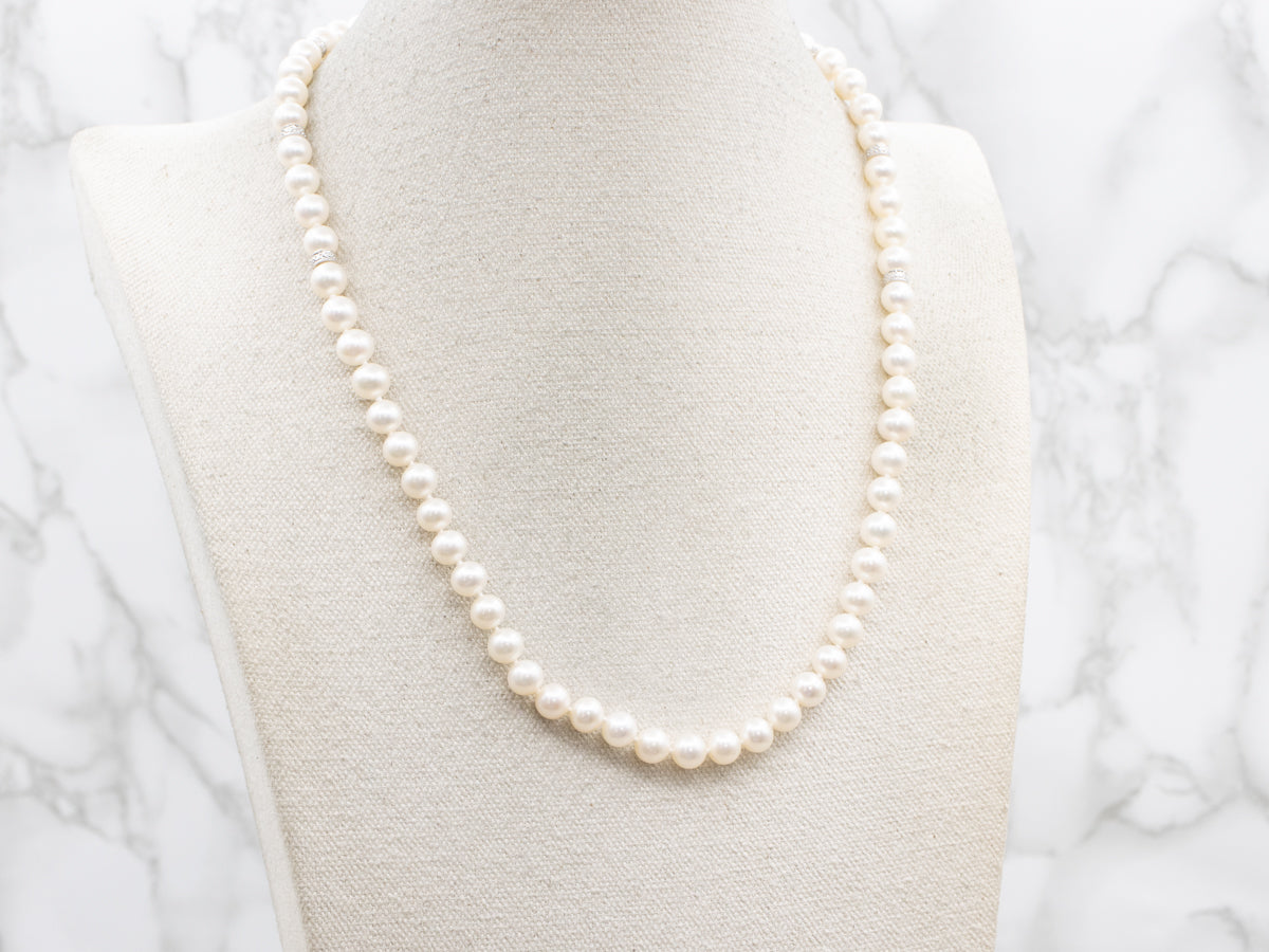 Sterling Silver Beaded Pearl Station Necklace