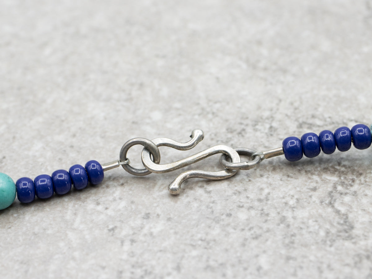 Sterling Silver Turquoise, Amethyst, and Lapis Beaded Necklace with Southwestern Charms