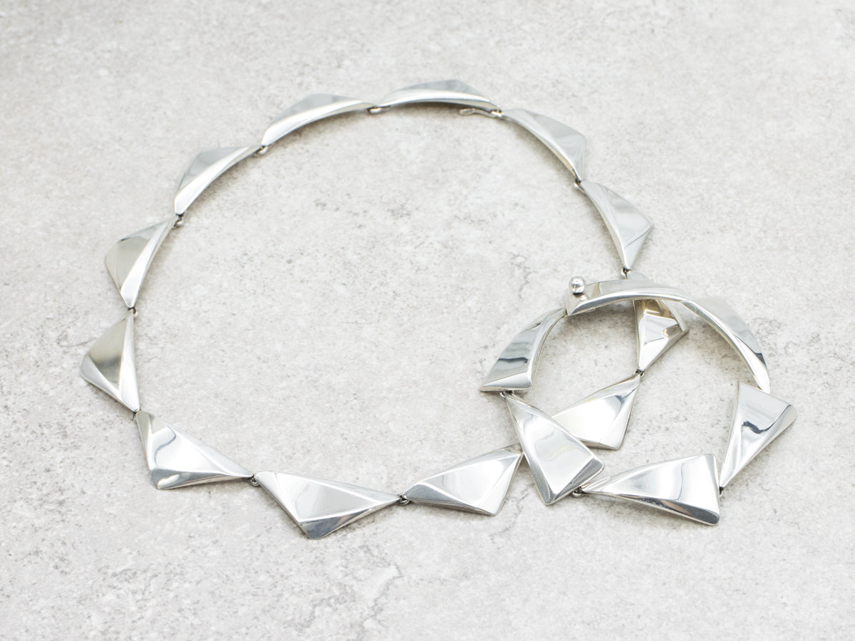 Danish Modernist Necklace and Bracelet Sterling Silver Jewelry Set