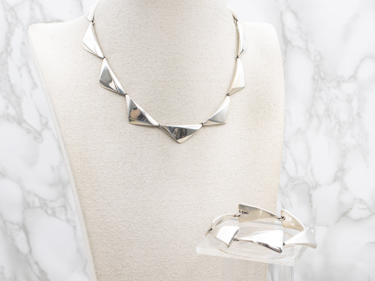 Danish Modernist Necklace and Bracelet Sterling Silver Jewelry Set