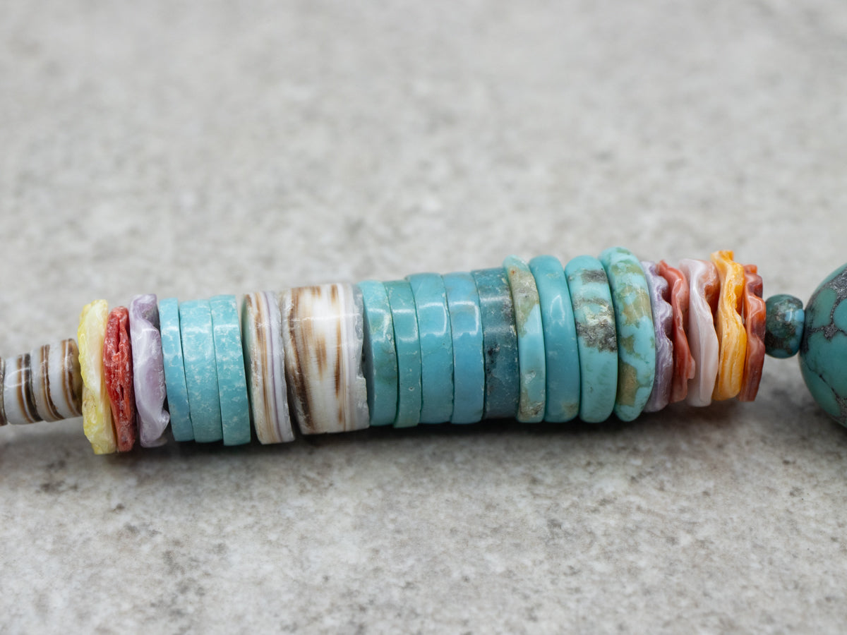 Spiny Oyster Shell Turquoise and Heishi Shell Beaded Necklace