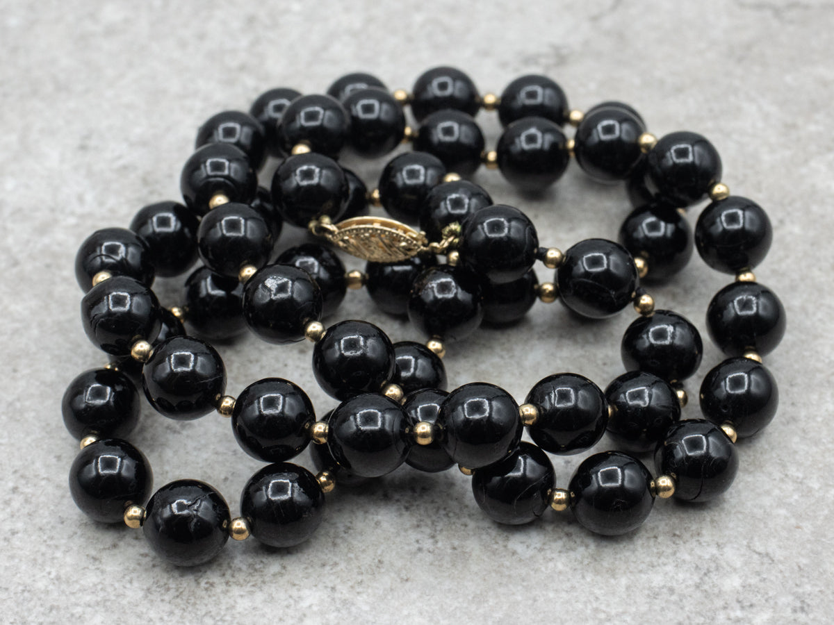 Vintage Black Coral and Gold Beaded Necklace