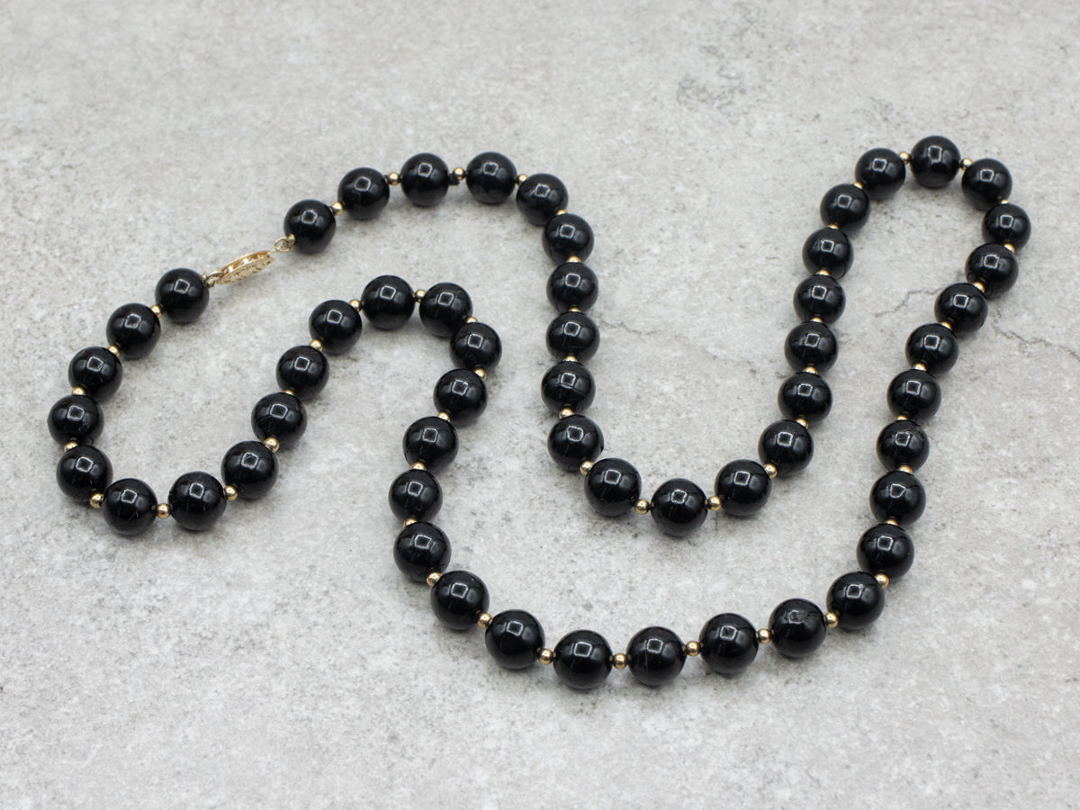 Vintage Black Coral and Gold Beaded Necklace