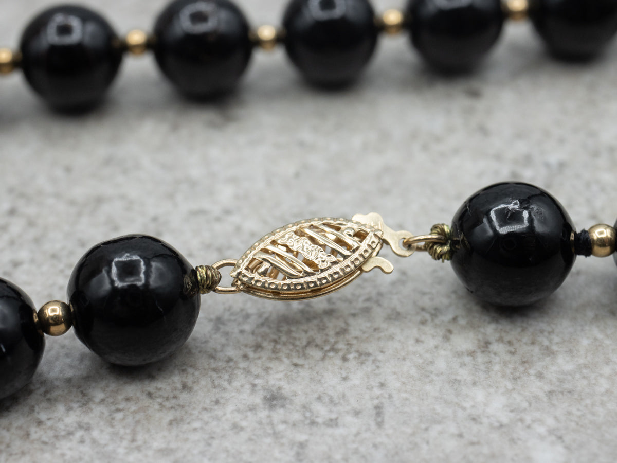 Vintage Black Coral and Gold Beaded Necklace