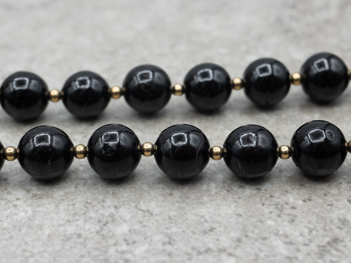 Vintage Black Coral and Gold Beaded Necklace
