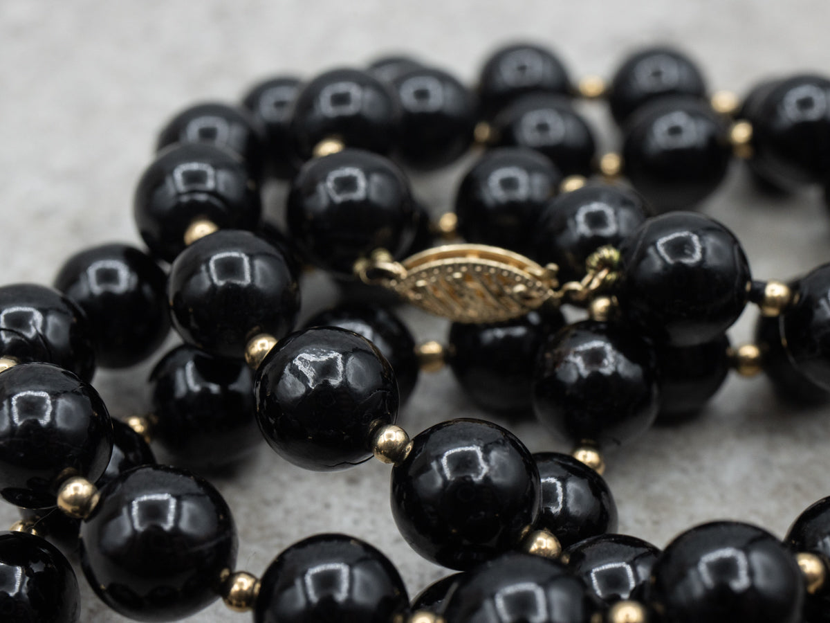 Vintage Black Coral and Gold Beaded Necklace