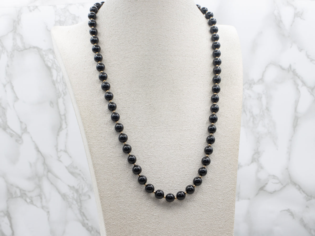 Vintage Black Coral and Gold Beaded Necklace