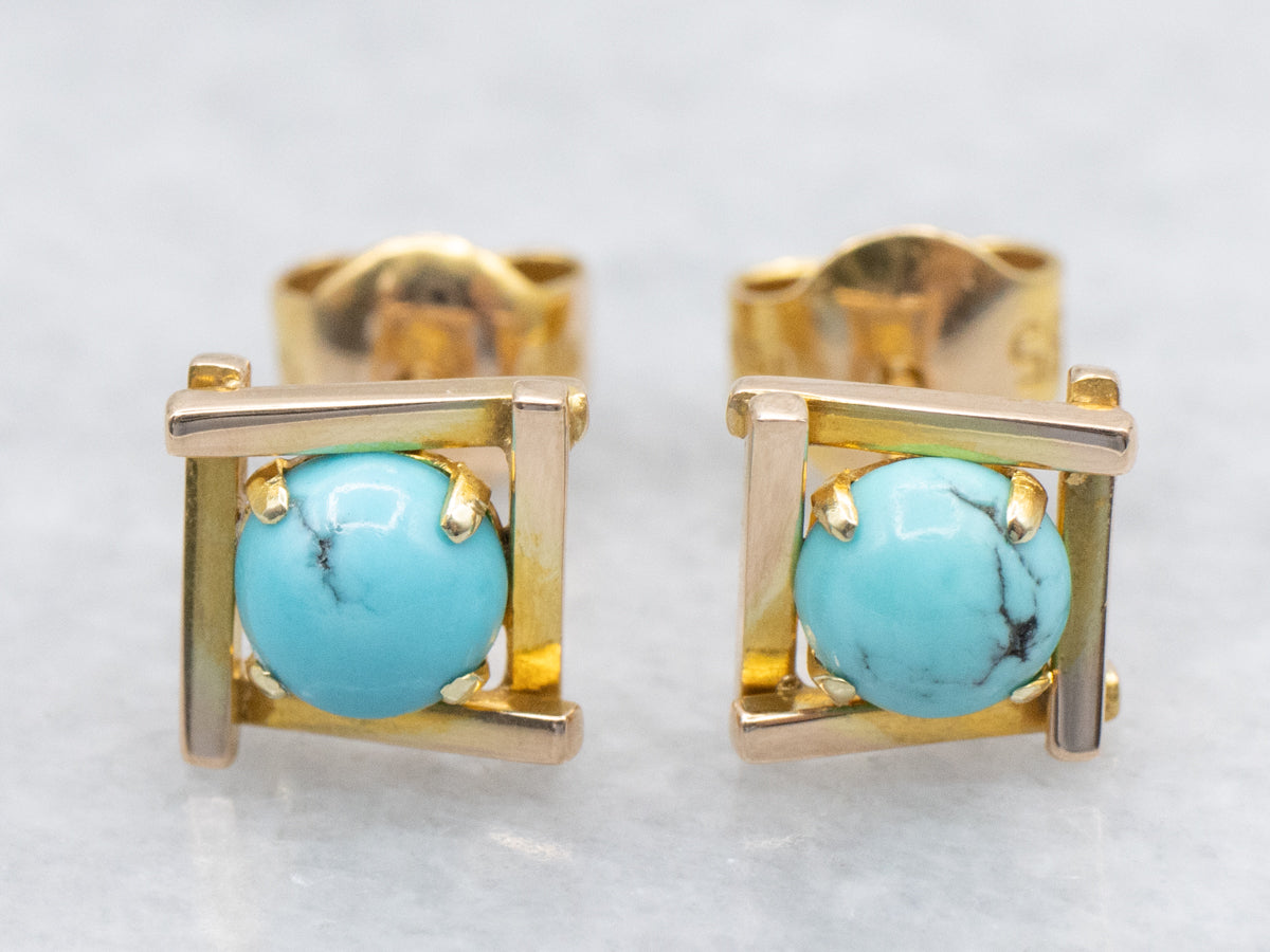 Squared Gold Turquoise Stud Earrings