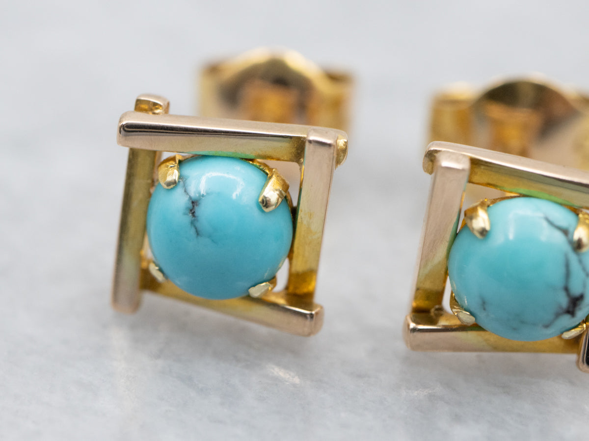Squared Gold Turquoise Stud Earrings