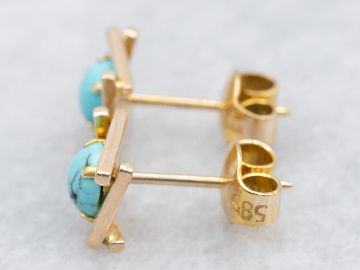 Squared Gold Turquoise Stud Earrings