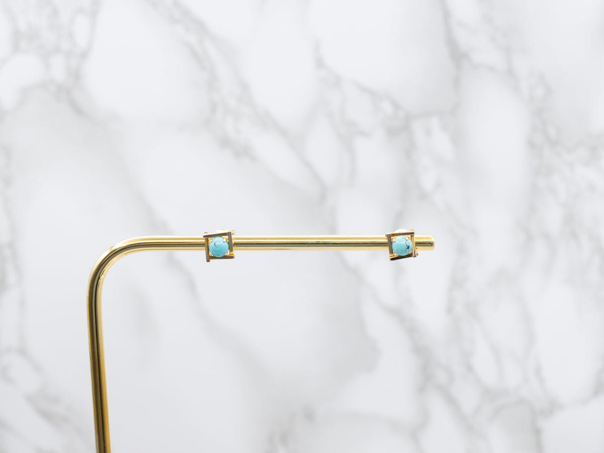 Squared Gold Turquoise Stud Earrings
