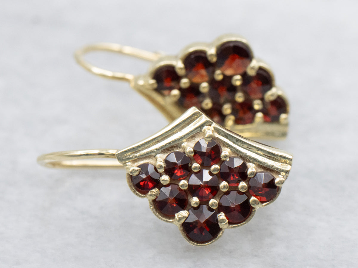 Gold Glass Garnet Gemstones Drop Earrings