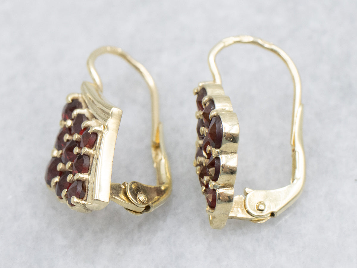 Gold Glass Garnet Gemstones Drop Earrings