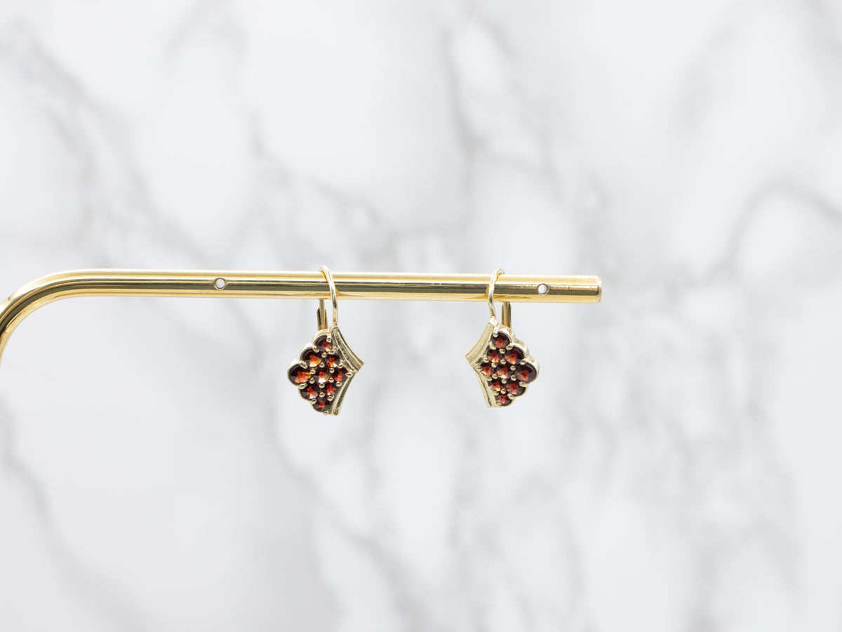 Gold Glass Garnet Gemstones Drop Earrings