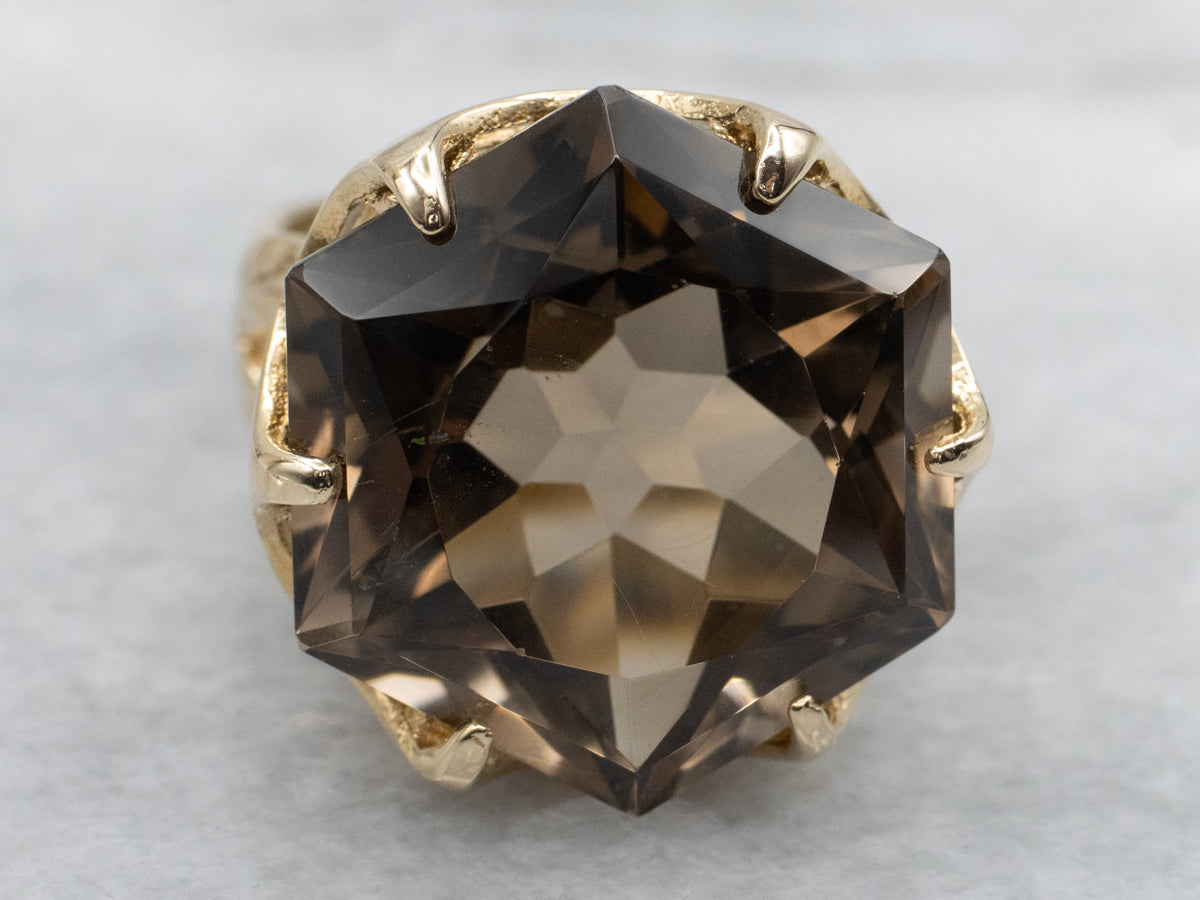 Vintage Fancy Cut Smokey Quartz Gold Cocktail Ring
