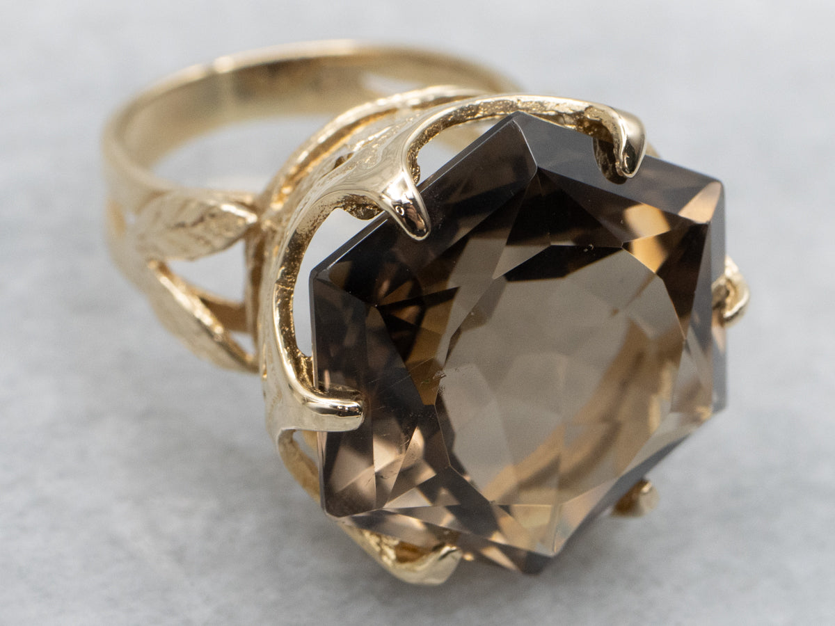 Vintage Fancy Cut Smokey Quartz Gold Cocktail Ring