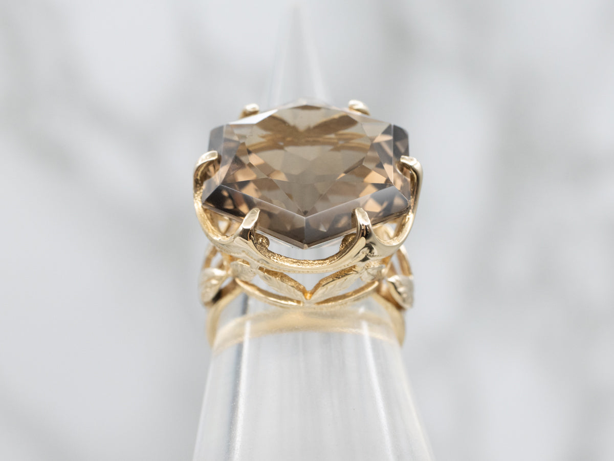 Vintage Fancy Cut Smokey Quartz Gold Cocktail Ring