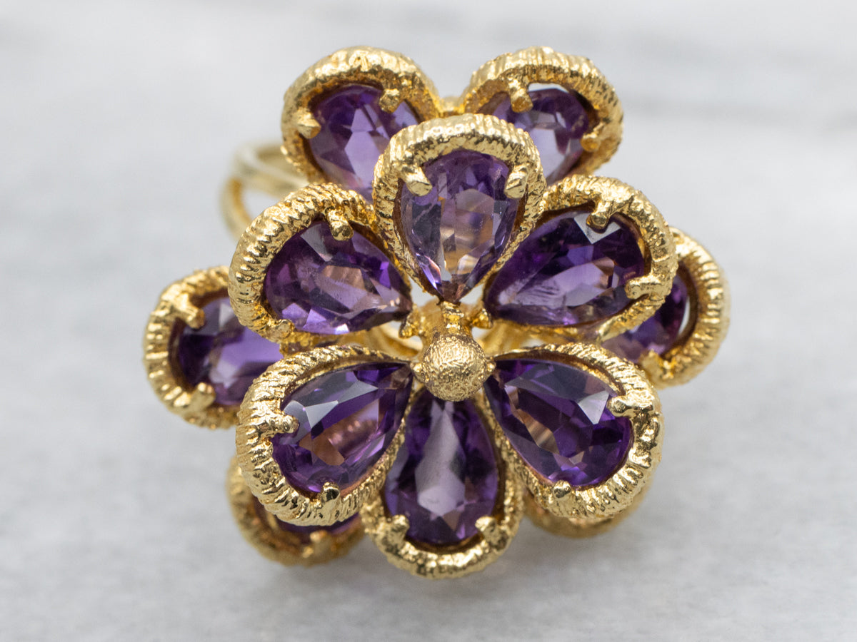 Amethyst Gold Flower Cocktail Ring