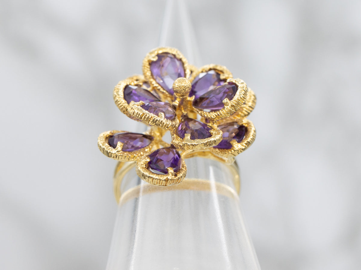 Amethyst Gold Flower Cocktail Ring