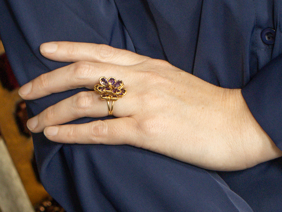 Amethyst Gold Flower Cocktail Ring