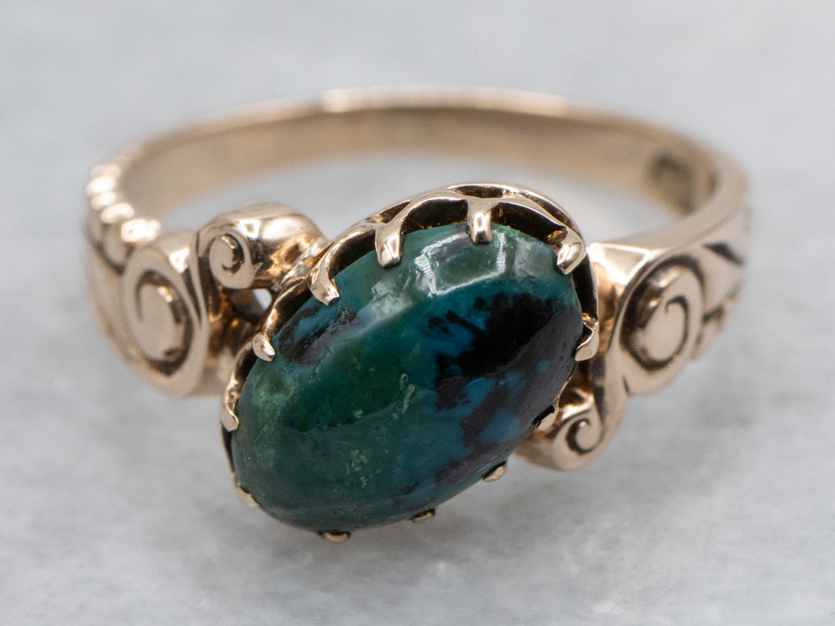 Beautiful Victorian Rose Gold Chrysocolla Ring